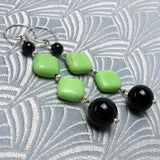 long black green sale earrings, black green semi-precious handmade sale jewellery