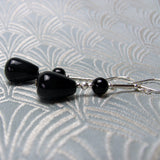 long drop black handmade semi-precious earrings
