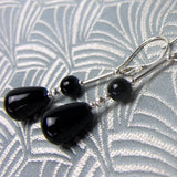 long black semi-precious earrings handmade uk