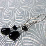 long drop black earrings semi-precious black onyx beads