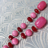 long semi-precious statement earrings pink jade beads