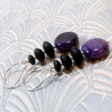 purple beaded semi-precious earrings, semi-precious stone earrings handmade purple beads