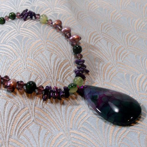 handmade semi-precious stone necklace, purple agate handmade necklace, semi-precious gemstone  necklace  (A108)