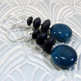 blue beaded semi-precious earrings, blue agate semi-precious stone bead earrings