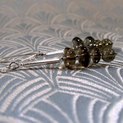 long smoky quartz earrings, long drop semi-precious stone earrings uk, long handmade earrings