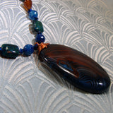 blue orange agate pendant