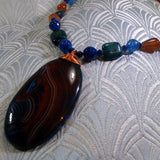 blue agate pendant necklace, handmade jewellery sale online uk, orange necklace, blue necklace, carnelian neckalce