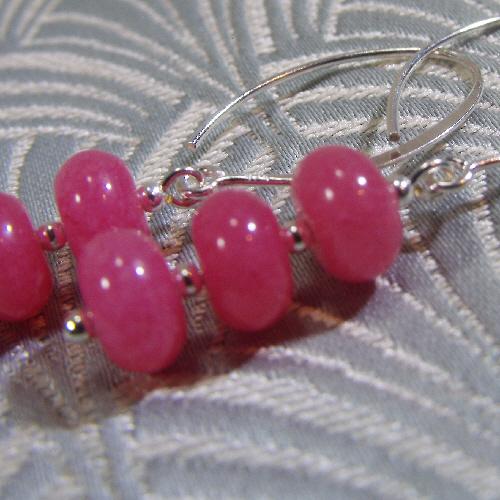 short pink earrings, pink semi-precious stone earrings, pink jewellery, pink drop earrings