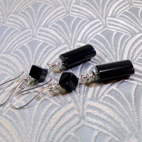 long black onyx earrings, long handmade black drop statement earrings uk