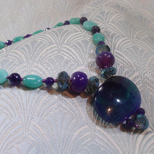 short purple necklace, semi-precious gemstone jewellery necklace, purple agate necklace