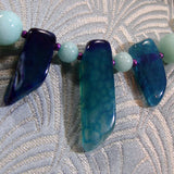 chunky gemstone necklace, blue agate semi-precious stone necklace, handmade agate necklace  (SN2)