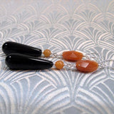 long orange black semi-precious statement earrings