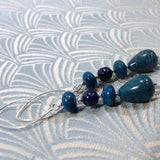 blue semi-precious stone earrings long length, long drop earrings, jasper earrings, long handmade earrings uk