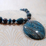 handmade semi-precious stone pendant necklace, blue handmade pendant necklace, blue jasper necklace