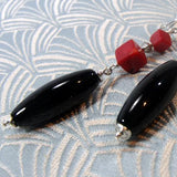 long black red semi-precious earrings