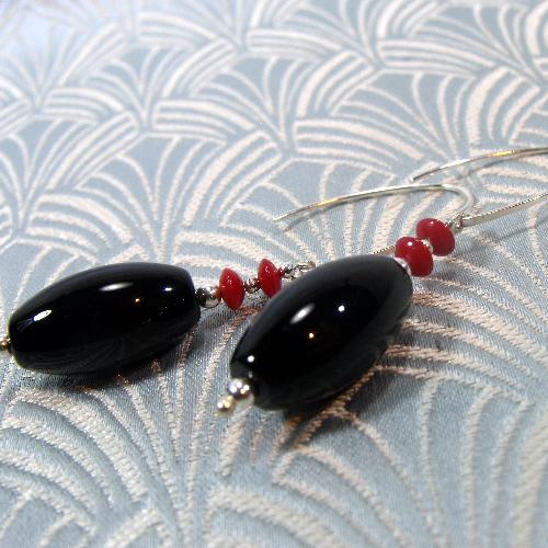 long handmade black earrings uk, long drop black dangle earrings uk