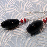 long earrings black onyx red coral