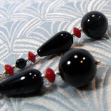 long drop semi-precious stone black earrings