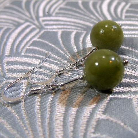 Jade semi-precious gemstone drop earrings UK, Jade handmade semi-precious stone earrings (JE3)