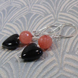 handmade semi-precious stone heart bead earrings, beaded semi-precious earrings romantic heart design