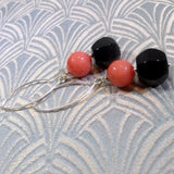 long black onyx coral quartz earrings