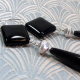 long black silver earrings