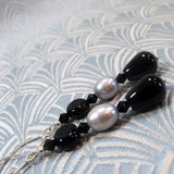 long drop earrings black onyx pearls
