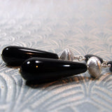 Long drop black earrings UK, long semi-precious stone earrings, long handmade earrings  (A141)