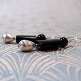Long black earrings UK, black onyx long drop earrings, long drop statement earrings UK (A167)