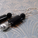 Long black earrings UK, black onyx long drop earrings, long drop statement earrings UK (A167)