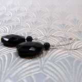 long semi-precious stone black earrings