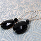long handmade semi-precious black earrings uk