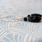 long black semi-precious stone statement earrings uk