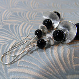 long silver black drop earrings