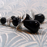 black silver drop earrings long length