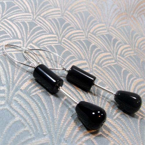 long black earrings, long black onyx handmade dangle earrings