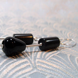 long semi-precious gemstone black earrings