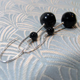 long drop black semi-precious onyx earrings uk