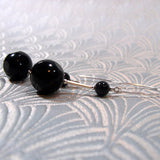 long drop semi-precious black gemstone bead earrings