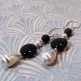 long silver black earrings, unique long black dangle earrings
