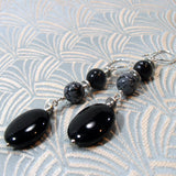 long drop black earrings handmade with semi-precious stones